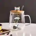 Taza De Vidrio Diseño Gatitos Peces Con Tapa De Madera