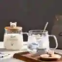 Taza De Vidrio Diseño Gatitos Peces Con Tapa De Madera Modelo B