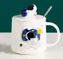 Taza De Cerámica Diseño Astronautas Con Tapa Blanco