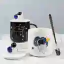 Taza De Cerámica Diseño Astronautas Con Tapa Negro