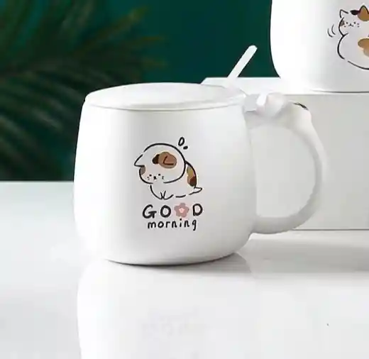 Taza De Cerámica Diseño Gatitos Con Manchas Con Tapa Modelo A