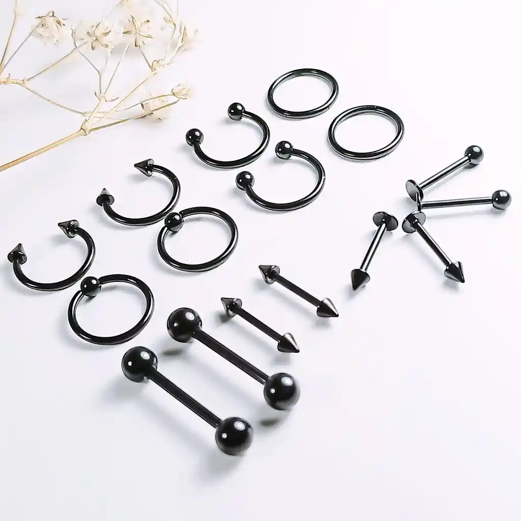 Pack 16 Piercing Set Tragus Septum Industrial Nostril Helix