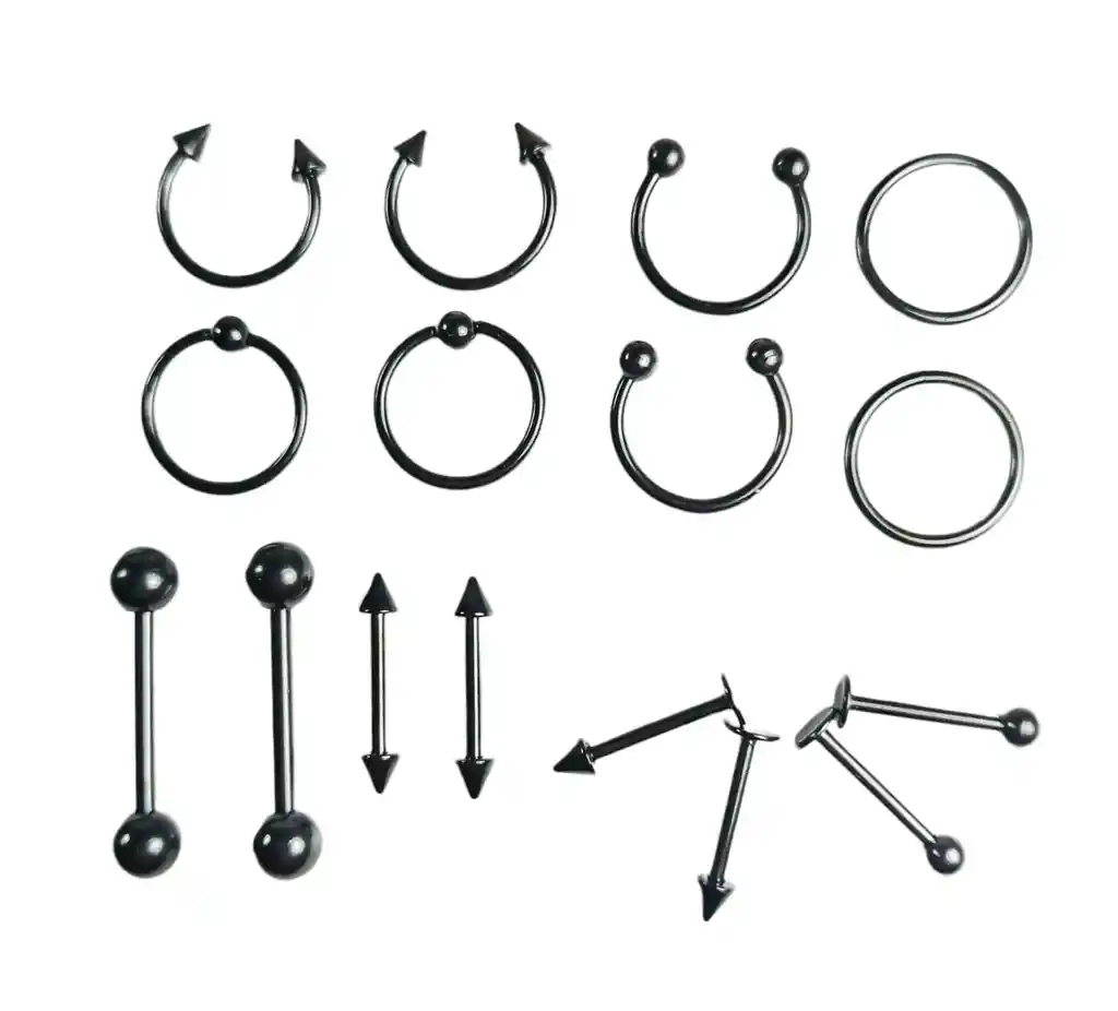 Pack 16 Piercing Set Tragus Septum Industrial Nostril Helix