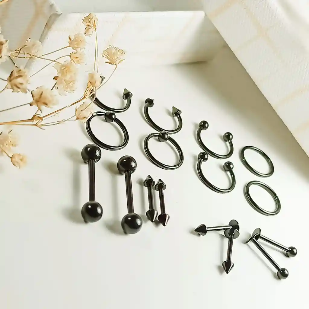 Pack 16 Piercing Set Tragus Septum Industrial Nostril Helix