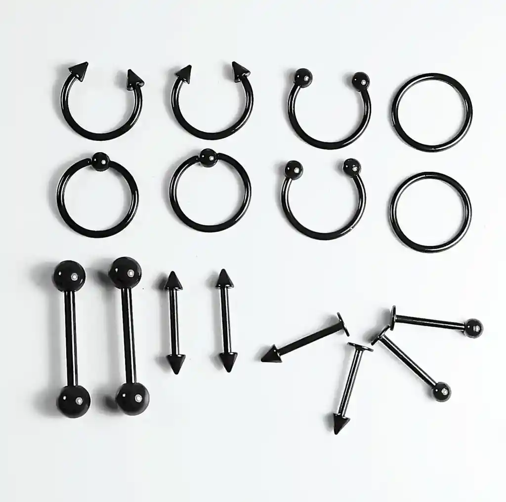 Pack 16 Piercing Set Tragus Septum Industrial Nostril Helix