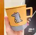 Taza De Cerámica De Colores Diseño Dino Con Tapa Amarillo