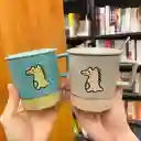 Taza De Cerámica De Colores Diseño Dino Con Tapa Celeste