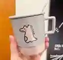 Taza De Cerámica De Colores Diseño Dino Con Tapa Gris