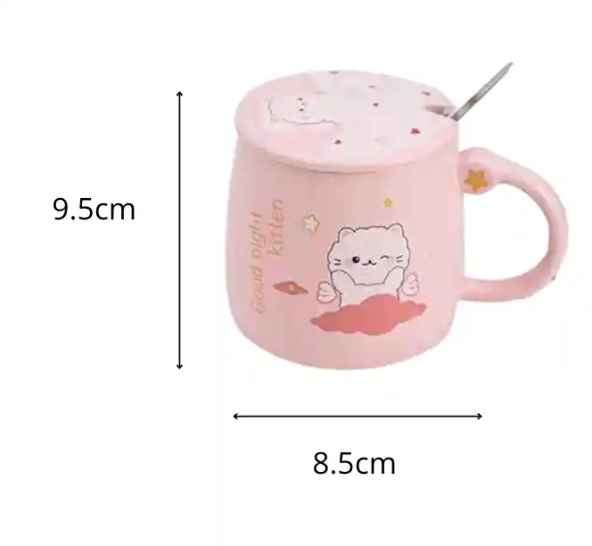 Taza De Gatitos Diseño Gatos Peludos Rosa Con Tapa Modelo B