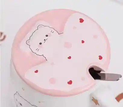 Taza De Gatitos Diseño Gatos Peludos Rosa Con Tapa Modelo C