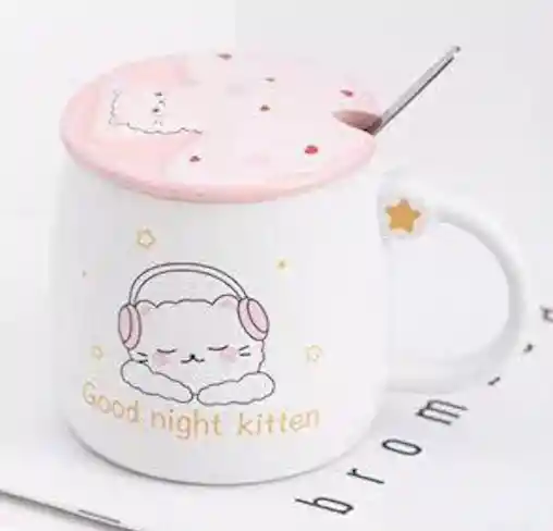 Taza De Gatitos Diseño Gatos Peludos Rosa Con Tapa Modelo C