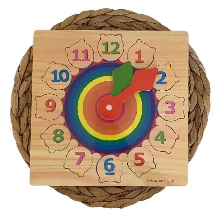 Reloj De Madera Didáctico Montessori Con Encajes Para Bebés Y Niños