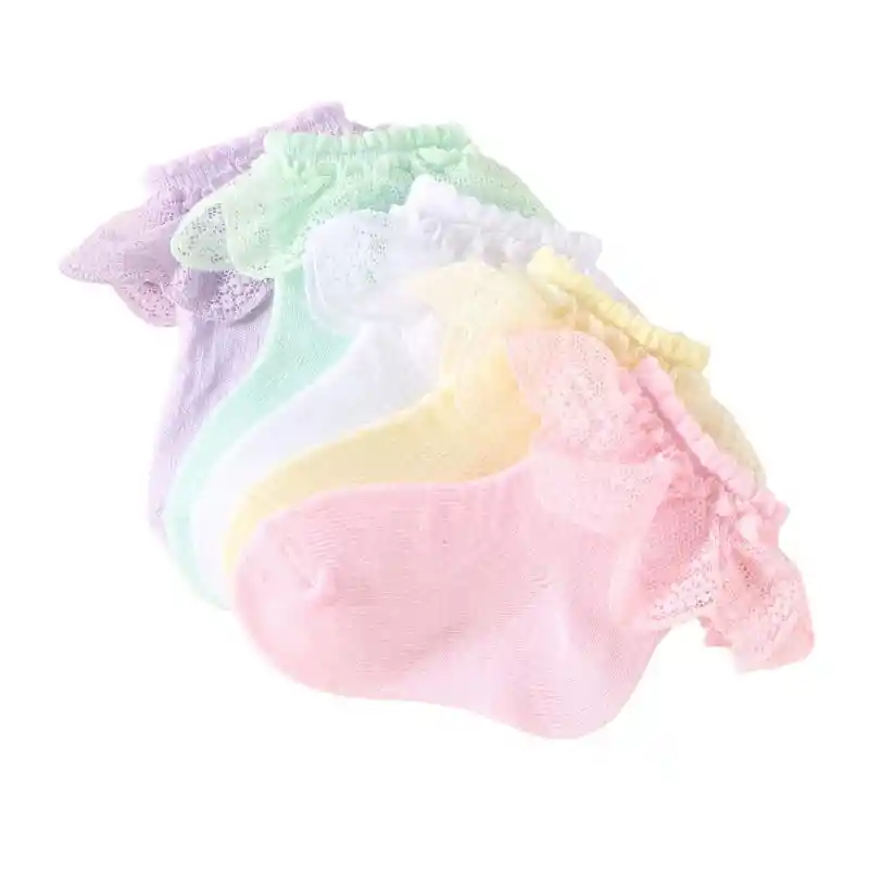 5 Pares De Calcetines De Colores Con Encaje Para Bebés 0-6 Meses