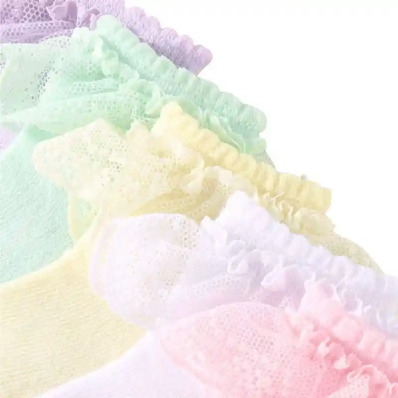 5 Pares De Calcetines De Colores Con Encaje Para Bebés 0-6 Meses