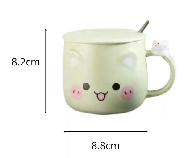 Taza De Cerámica Diseño Gatitos Kawaii De Colores Verde