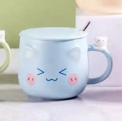 Taza De Cerámica Diseño Gatitos Kawaii De Colores Celeste