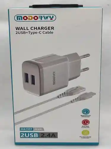 Set Cargador De Pared 2 Usb + Tipo C Con Cable