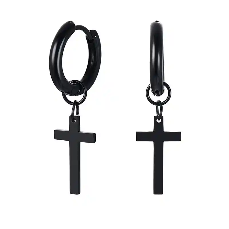 Aros Doble Uso Punk Cruz Acero Negro Pendientes Sin Genero