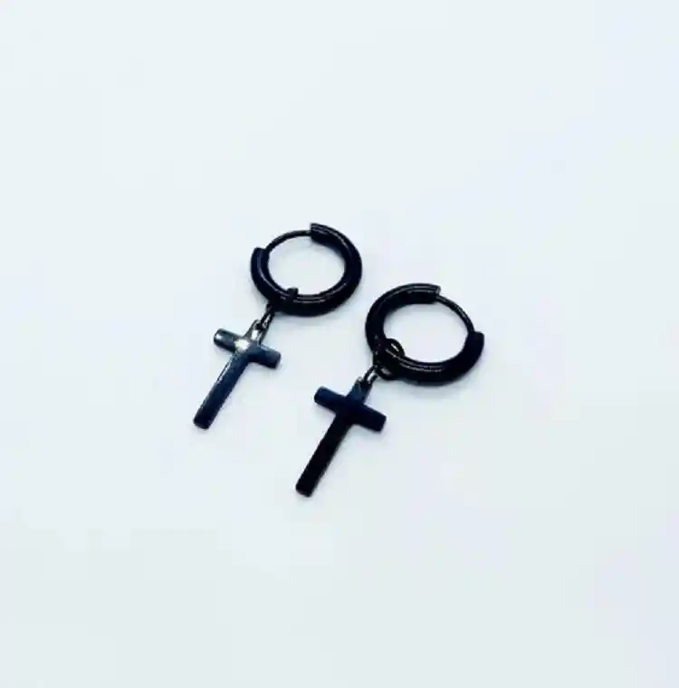 Aros Doble Uso Punk Cruz Acero Negro Pendientes Sin Genero