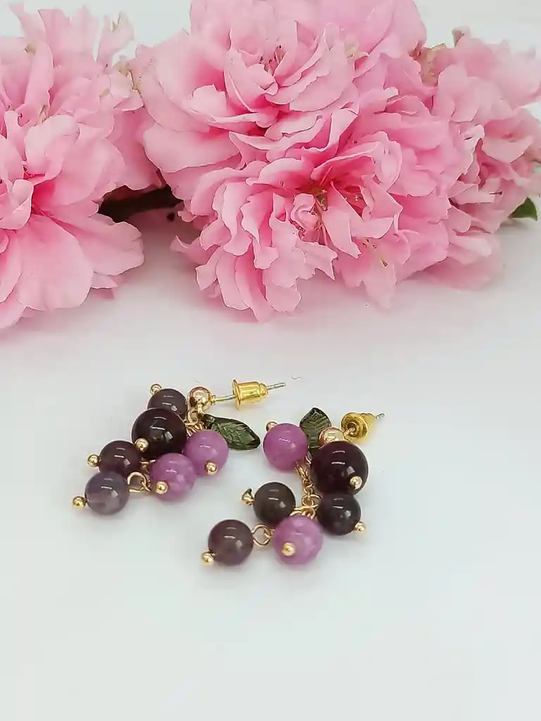 Aretes Uvas Colgantes De Cristal Pendientes Vioeltas Largos