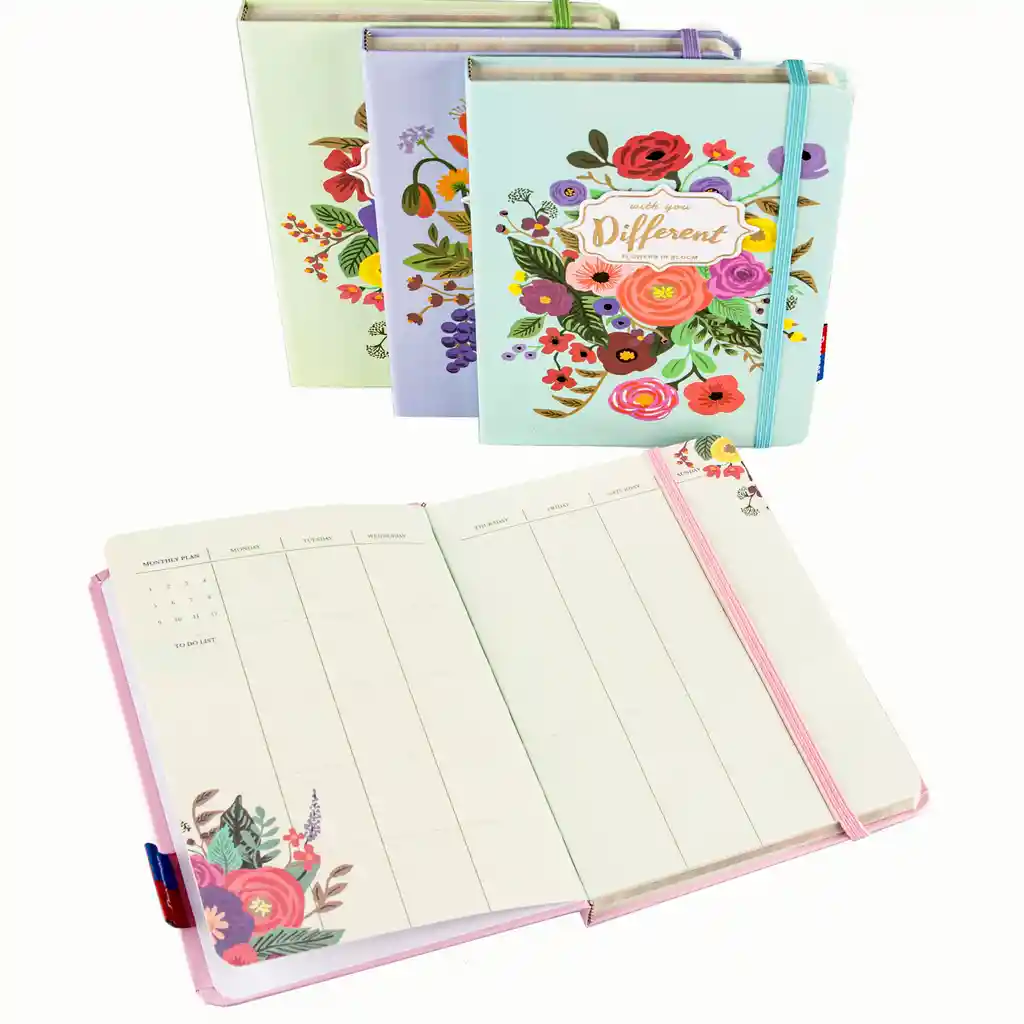 Agenda Planificadora Floral Diseño Different Celeste