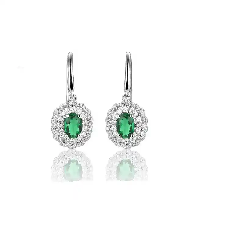 Aros Gema Esmeralda Moissanitas Plata 925 Verde Pendientes