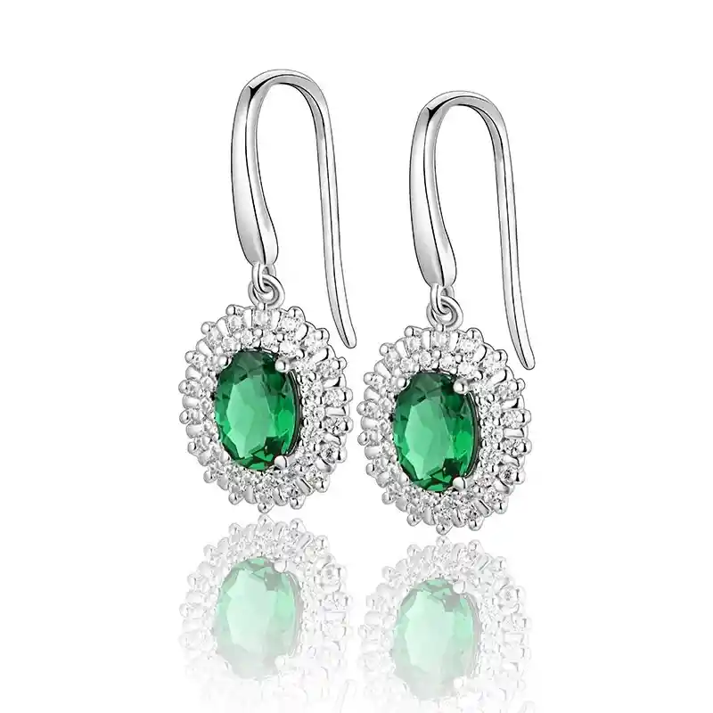 Aros Gema Esmeralda Moissanitas Plata 925 Verde Pendientes