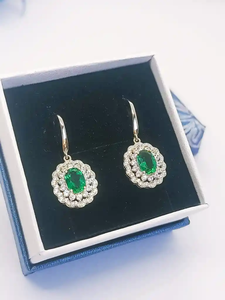 Aros Gema Esmeralda Moissanitas Plata 925 Verde Pendientes