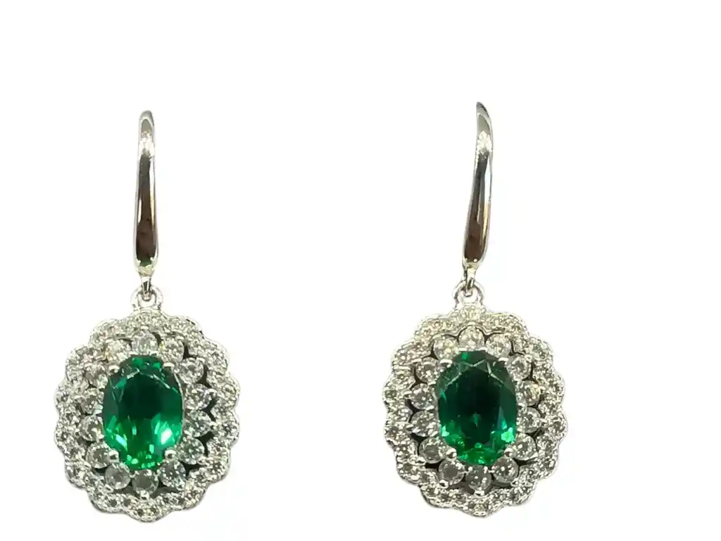 Aros Gema Esmeralda Moissanitas Plata 925 Verde Pendientes