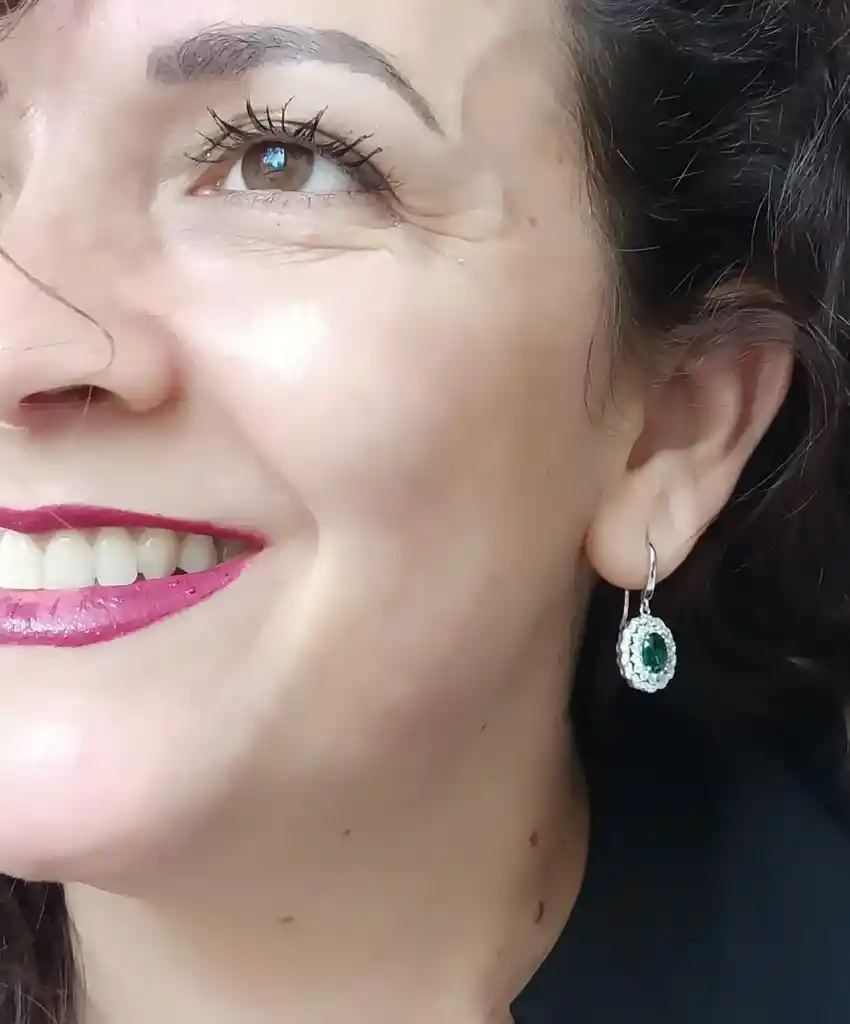 Aros Gema Esmeralda Moissanitas Plata 925 Verde Pendientes