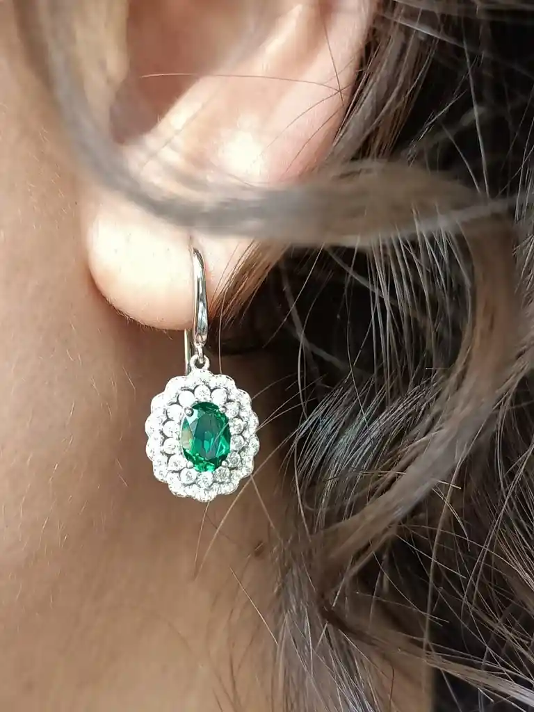 Aros Gema Esmeralda Moissanitas Plata 925 Verde Pendientes