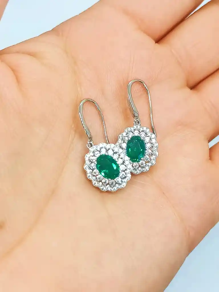 Aros Gema Esmeralda Moissanitas Plata 925 Verde Pendientes