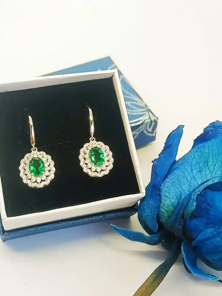 Aros Gema Esmeralda Moissanitas Plata 925 Verde Pendientes