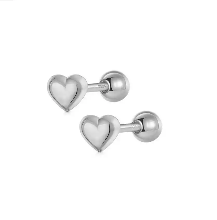 Aros Corazon Niña Plata Chapado Oro Blanco Piercing Helix