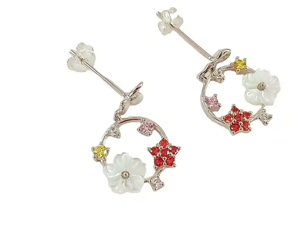 Aros Flor Fairytale Plata Fina Ley S925 Zirconia Mariposas Niñas Pendientes