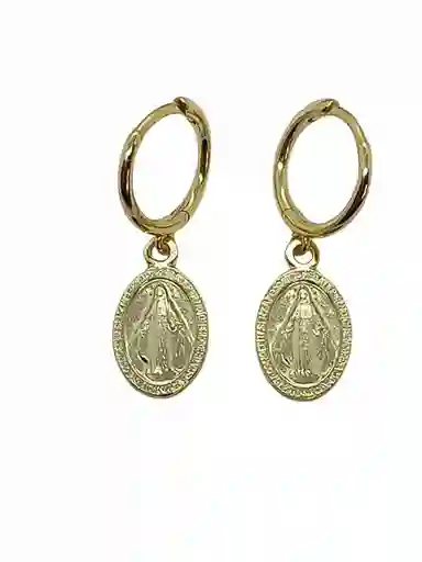 Argollas Huggies Virgen Maria Plata Fina Chapado En Oro 18k