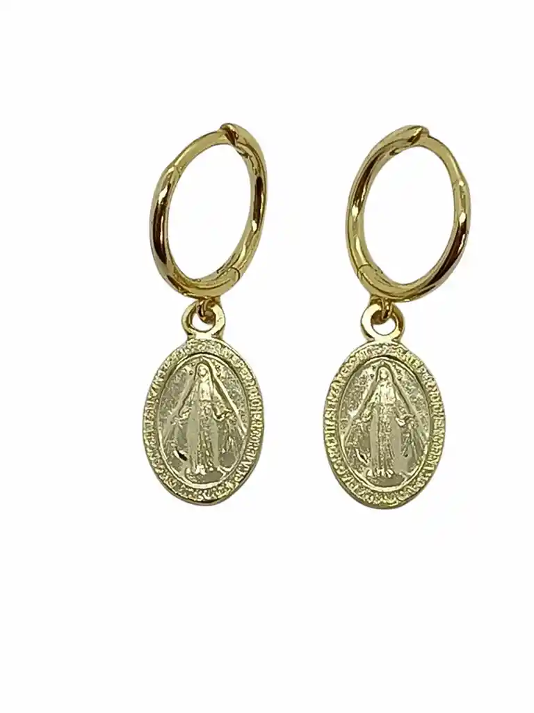 Argollas Huggies Virgen Maria Plata Fina Chapado En Oro 18k