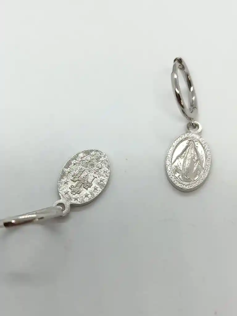 Argollas Huggies Virgen Maria Plata Fina Ley S925