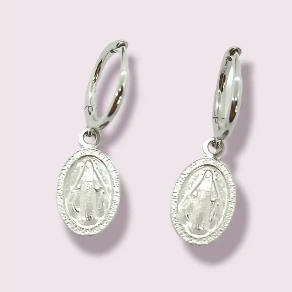 Argollas Huggies Virgen Maria Plata Fina Ley S925