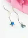 Aros Desiguales Luna Estrella Azul Plata Fina 925 Colgantes