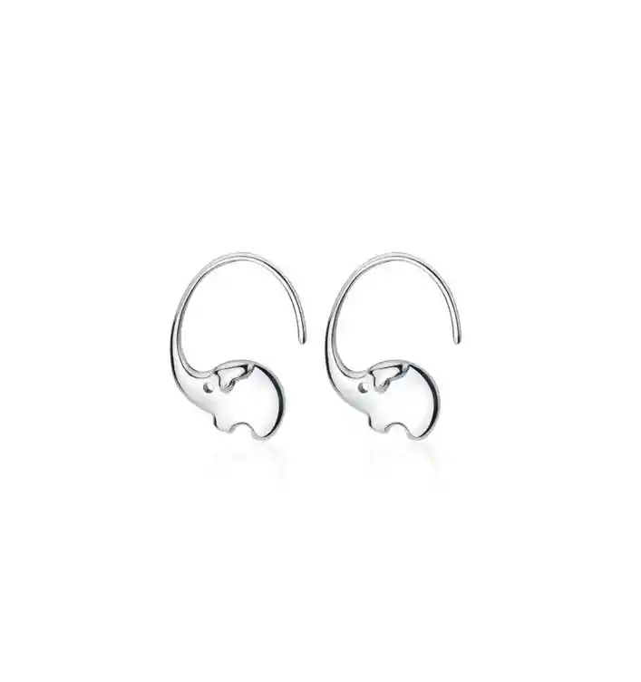 Aros Argollas Elefante Minimalista Suerte Plata Chapado Oro