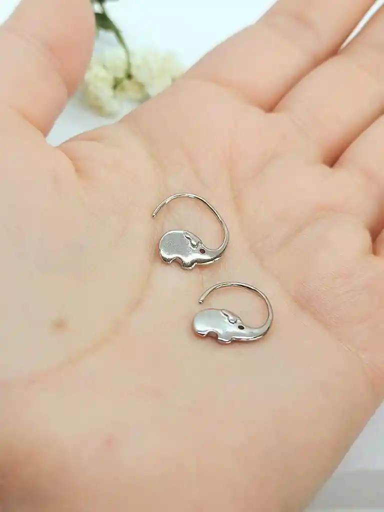 Aros Argollas Elefante Minimalista Suerte Plata Chapado Oro