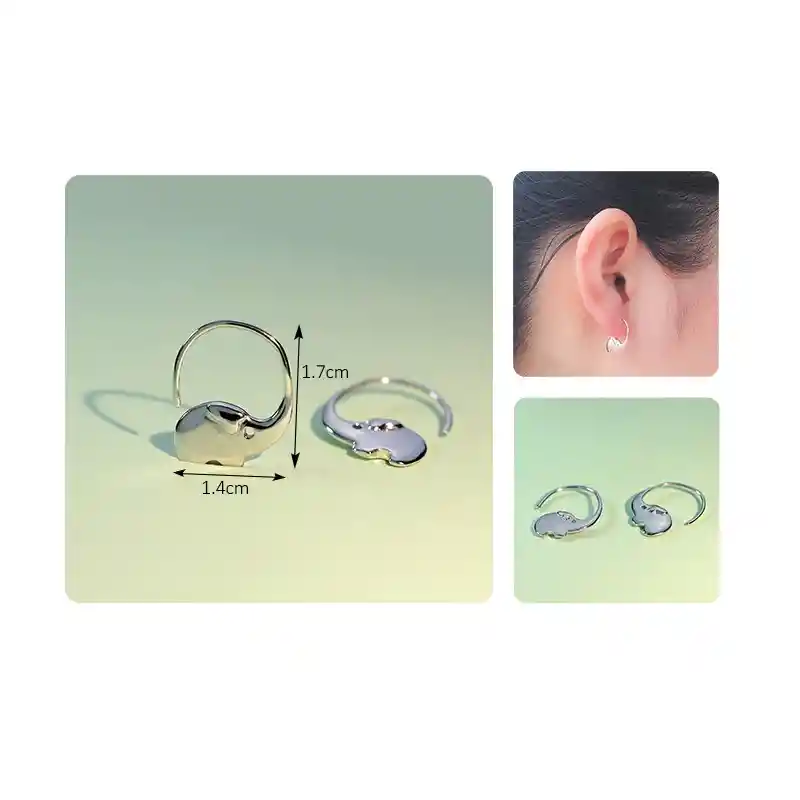 Aros Argollas Elefante Minimalista Suerte Plata Chapado Oro