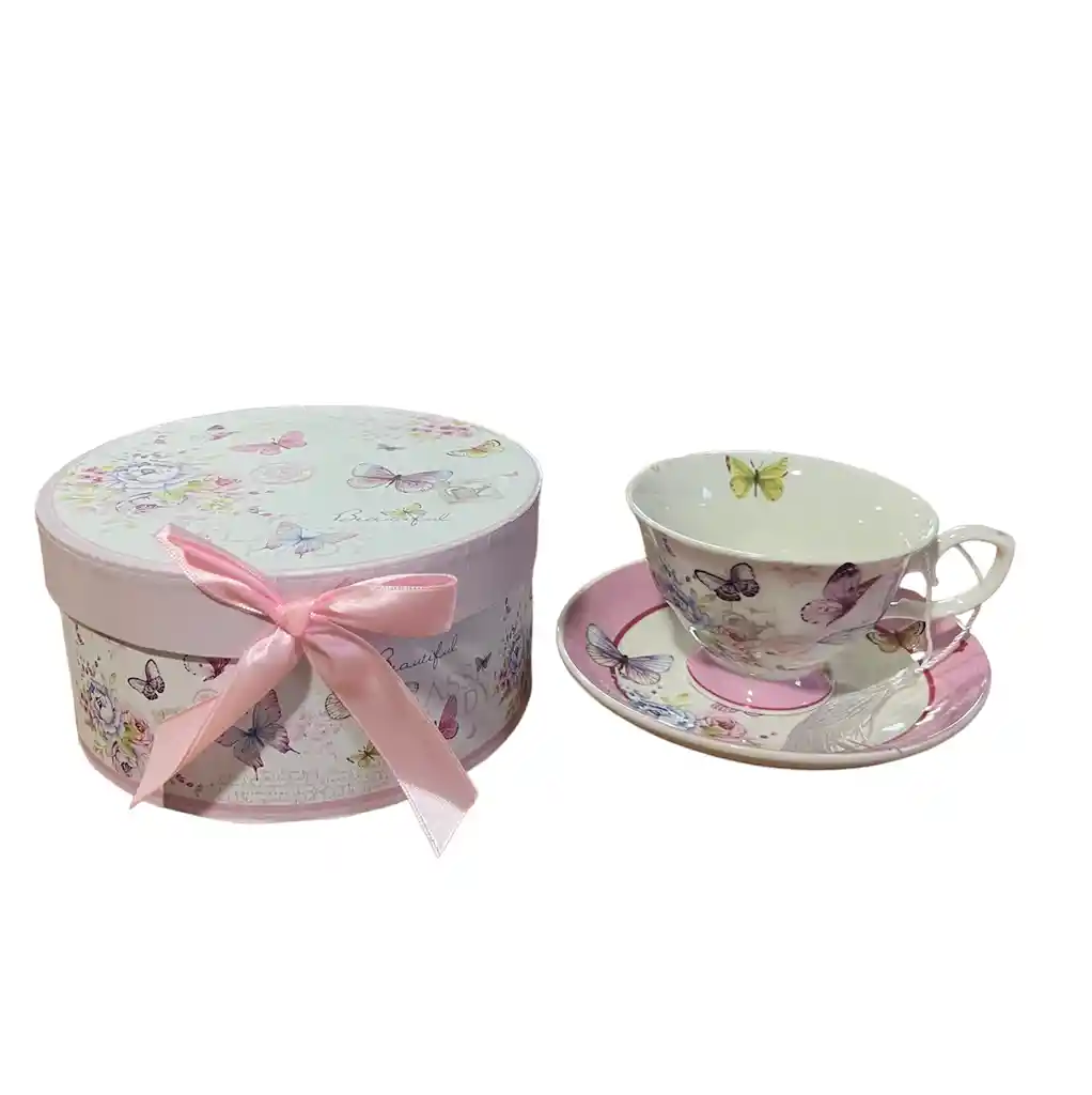 Taza De Porcelana Vintage Con Plato En Caja Modelo A