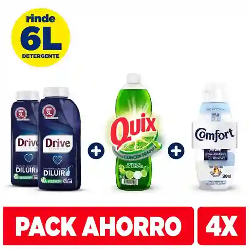 Drive Pack Detergentepara Diluir 2 Un De 500Ml+Lavalozas Quix 500Ml+Suavizante Comfort 500Ml