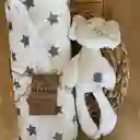 Set Regalo Bebé. Manta De Algodón Con Polar Y Peluche De Apego Elefante De Felpa Blanco