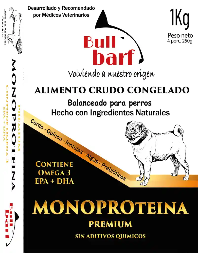 Alimento Barf Para Perros Monoproteíco 1kg. Libre De Grano