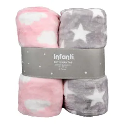 Pack 2 Mantas Infanti Gris Y Rosa 75x100cm