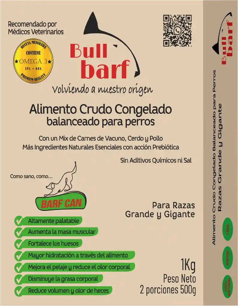 Pack 3 Estuches Alimento Barf Perro 1kg