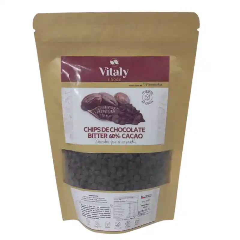 chips de Chocolate 60% cacao sin azucar 250 gr vitalyfoods